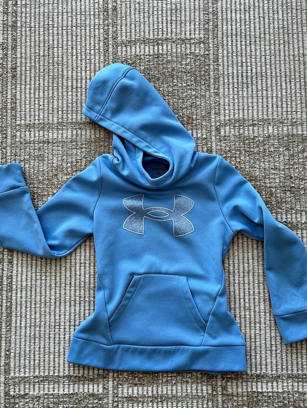 Under Armour Girls Rival Fleece Glitter Logo Hoodie Blue XS